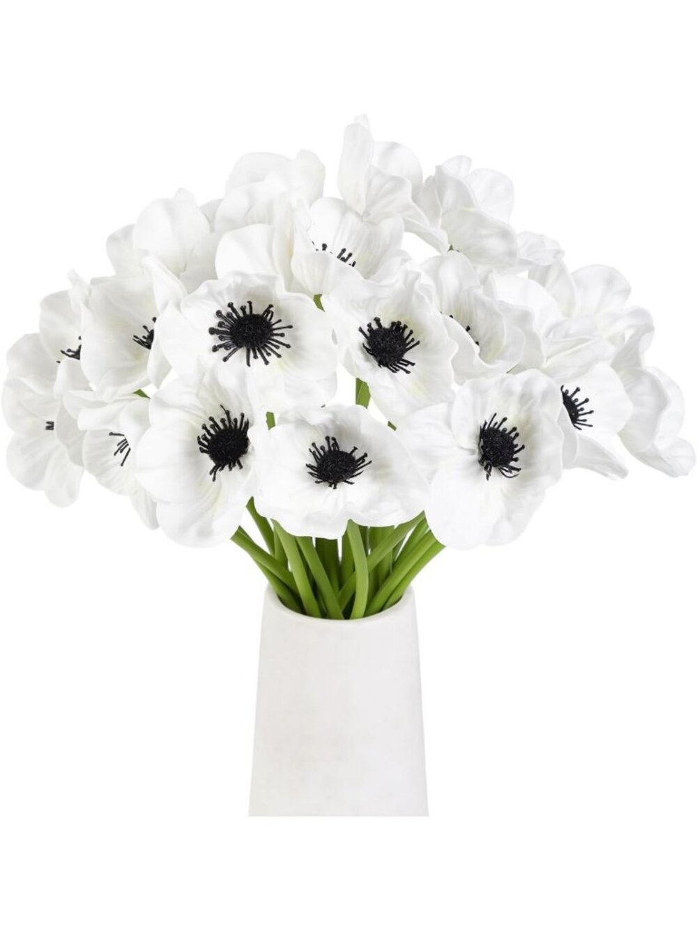 48 PCS White Anemone Flowers - 11" Faux Silk Poppy Bouquets for Home Decor